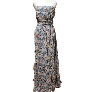 Sophia Chiffon Maxi Dress Size 1X NWT Fashion Navy Orange Floral Strapless